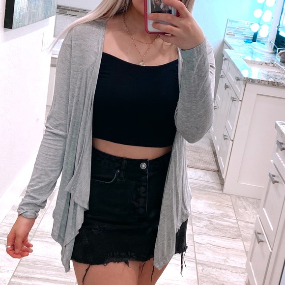 long sleeve gray cardigan / front tie top - Picture 2 of 8